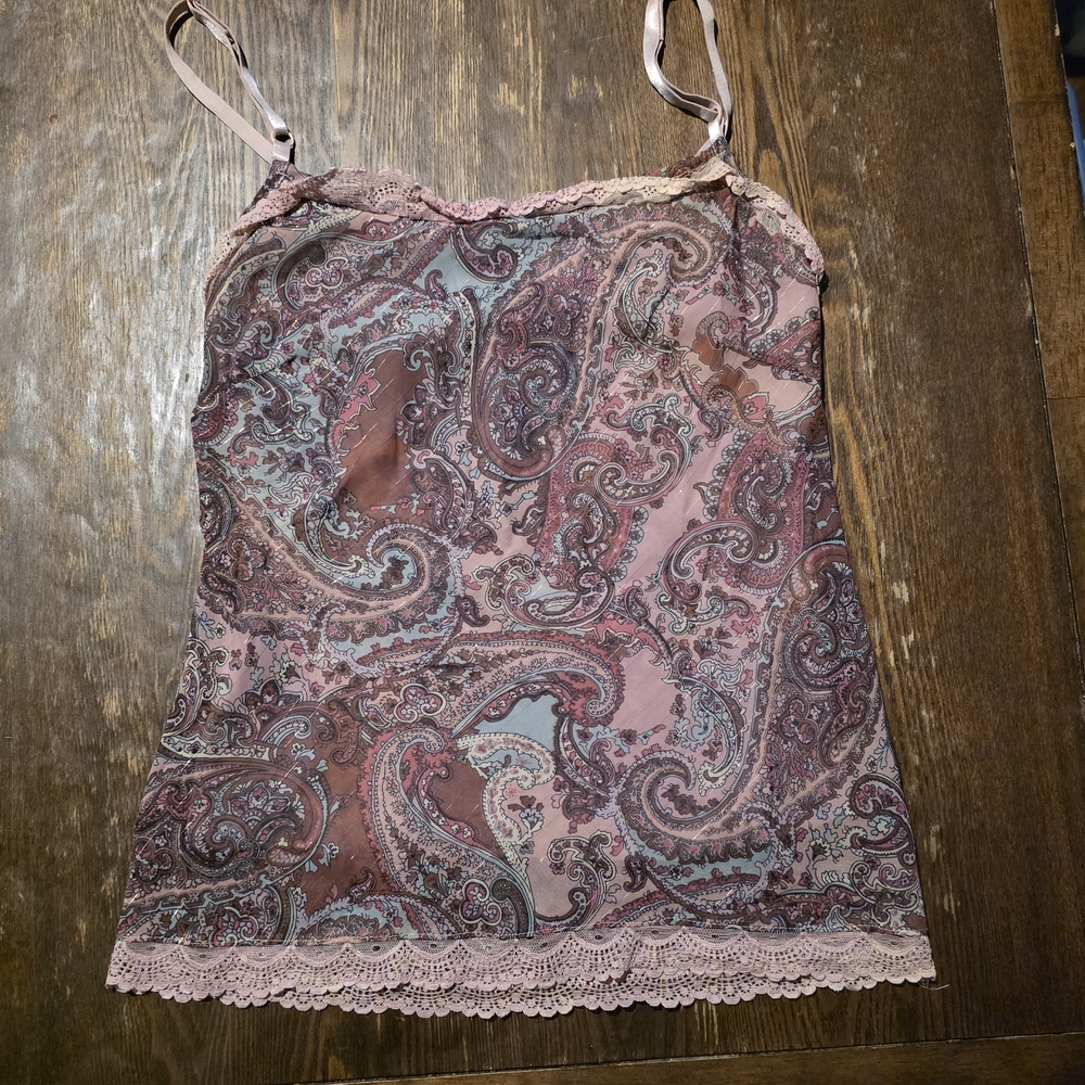 Paisley Lace Trim Camisole - Pink and Brown